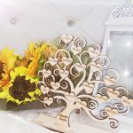 Albero della vita in legno di Pioppo da 4mm di spessore 25x20cm con base d'appoggio con cuoricini