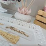 Segnaposto/libro in plex Trasparente con nome Oro - Decorazione con nappa