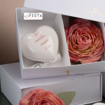 Scatola Cassetto con Cuore Capodimonte e Fiore 20x15x7cm - Cherry and Peach