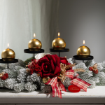 Portacandele Centrotavola Natalizio Cherry and Peach – 75×30×18 cm – Struttura in ferro nero