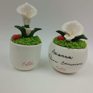Bomboniera Piantina in Ceramica "Calla" con Coccinella Portafortuna Personalizzabile